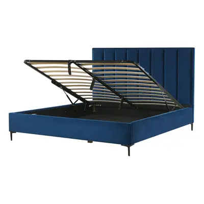 Velvet EU King Size Bed with Storage Blue SEZANNE