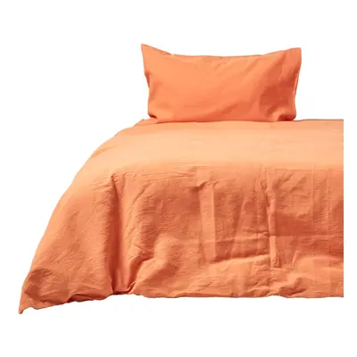 (Super-King, Burnt Orange) Soft Linen Plain Duvet Cover with Pillowcase