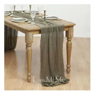 (62x1000cm, Olive green) Table Runner Rustic Cotton Gauze Cloth Dining Burlap Retro Burr Texture