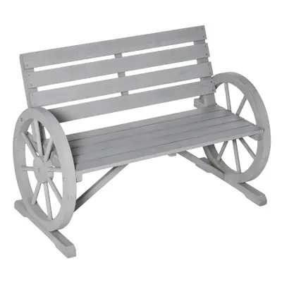 Outsunny Seater Garden Bench w/ Wooden Cart Wagon Wheel Grey