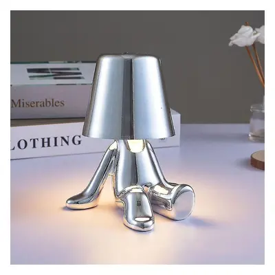 (silver, D) Bedside Touch Table Lamp, Thinker Lamp Desk Cordless Recharable Portable Rative D La