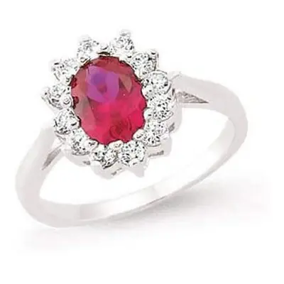 (O) Ruby Ring Ruby Cluster Engagement Ring Platinum Plated Sterling Silver