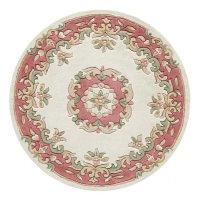 (CREAM ROSE, Circle: 120cm) Traditional Pure Wool Rugs Hall Runner Round Circle Half Moon Mat Sm