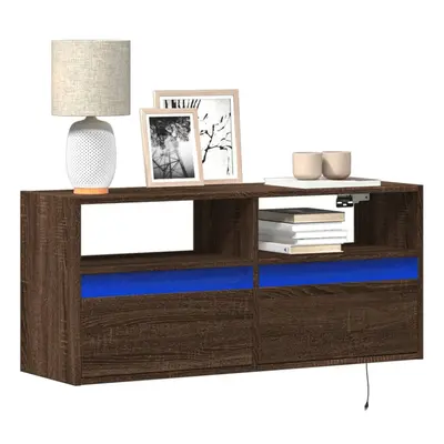 vidaXL TV Wall Cabinet with LED Lights Brown Oak 100x31x45 cm