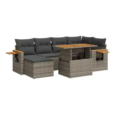 (grey) vidaXL Piece Garden Sofa Set with Cushions Black Poly Rattan Acacia