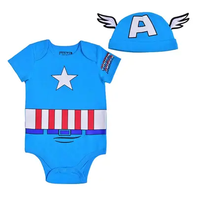 Marvel Boys Superhero Short Sleeve Bodysuit and Cap Set for Newborn an