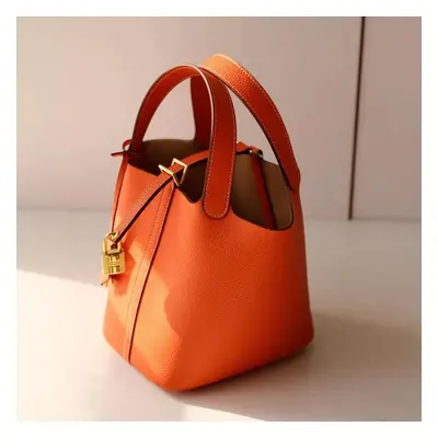 (orange) Mini Genuine Leather Handbag Brand Designer Tote Bag Without Logo Natural Cowhide Women