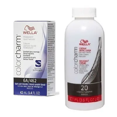 (6A+Developer (Vol. 20) 3.6oz) Wella 6AA Dark Blonde Intense Ash Color Charm Permanent Liquid Ha