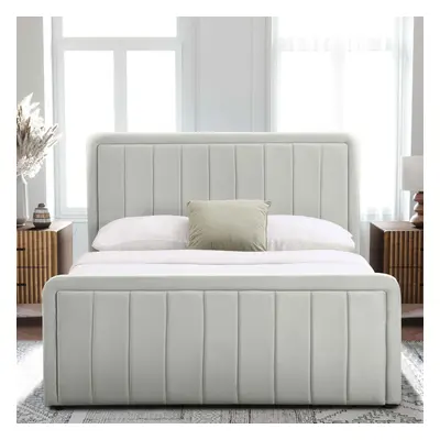 (5ft King Size, With Kerri Mattress) Cream Brushed Velvet Ottoman Bedframe In 3ft, 4ft6 or 5ft