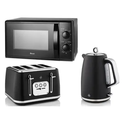 Swan Serenity Black Kettle, Slice Toaster & 700W Microwave Set