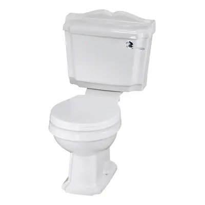 Traditional Classic Close Coupled WC Toilet with Cistern, Handle & Seat - 855mm x 490mm