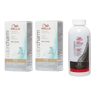 (T15+T15+Developer(Vol.20)) Wella Colour Charm Permanent Liquid Hair Toner - 42ml