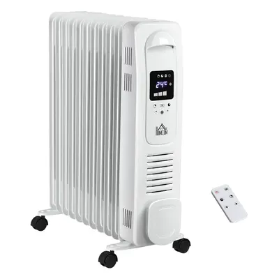 HOMCOM 2500W Digital Display Oil Filled Radiator, Fin Portable Electric Heater with Timer, Adjus