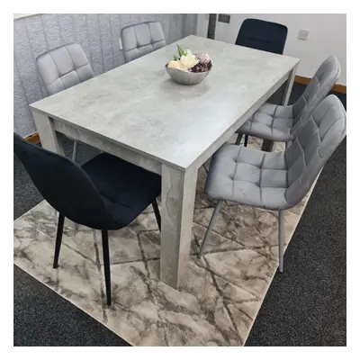 Dining Table and Chairs Stone Grey Effect Wood Table Black Grey Velvet Chairs Dining Room