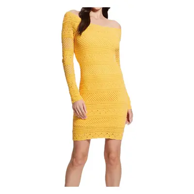 GUESS Women's Long Sleeve Open Back Crochet Amelie Dress Laguna Yello