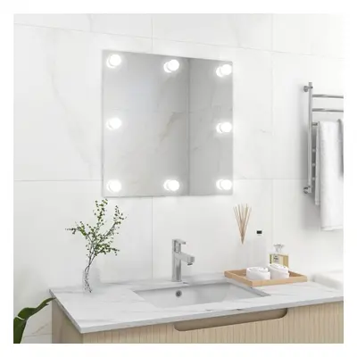 vidaXL Wall Mirror with LED Lights Square Glass Wall-Mounted Makeup Mirror