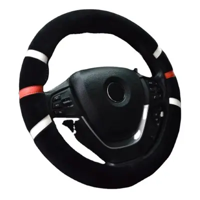 (Black) 36/38cm Car Steering Wheel Covers Winter Warm Plush Protector Four Colors Universal