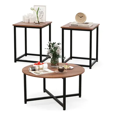 Set of Modern Coffee Table Set Round Coffee Table and 2PCS Square End Tables