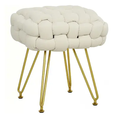 HOMCOM Woven Velvet Foot Stool with Steel Legs for Living Room, Cream White