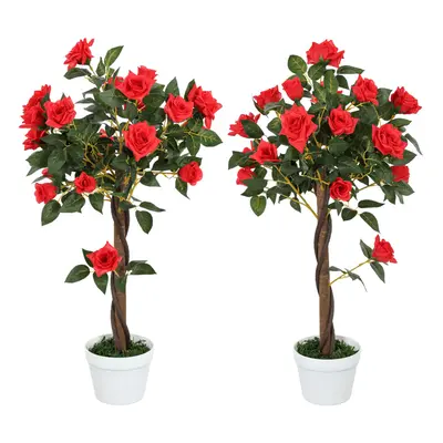 Outsunny Set of 90cm Artificial Rose Tree, Fake Decorative Plant, Red