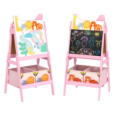 AIYAPLAY in Kids Easel with Whiteboard, Chalkboard, Storage Boxes, Pink