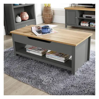 Coffee Table Lift Up Dark Grey Oak Occasional Reception Storage Shelf