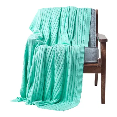 (Green, x cm) Cotton Cable Knit Throw