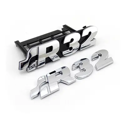 (chrome r32) MK4 Chrome Grill Badge R32 Logo Inscription Genuine OEM for GOLF Part