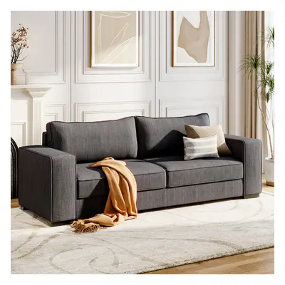 3 Seater Sofa Corduroy Upholstered Couch for Living Room, Dark Grey