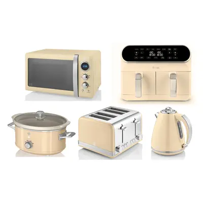 SWAN Retro Cream Kettle Toaster Microwave Air Fryer & Slow Cooker Set