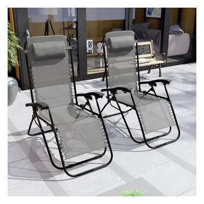 (Grey) Set of Zero Gravity Chairs Sun Loungers Garden