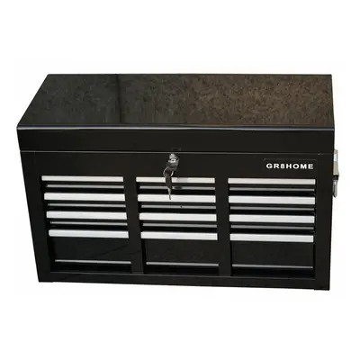 Black Metal Portable Tool Chest Drawers Lockable Box with Handle