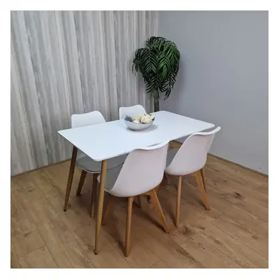 Rectangle White Table and White Chairs Set Retro Dining Set