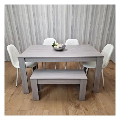 Dining Table and Chairs with bench Grey white Leather Chairs Wood Dining Set Furniture