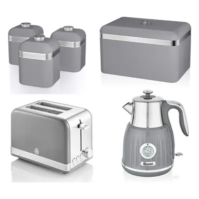 SWAN Retro Grey Jug Dial Kettle Slice Toaster Bread Bin & Canisters