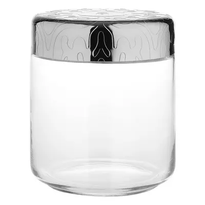 Alessi "Dressed" Glass Jar Hermetic Lid in 18/10 Stainless Steel Mirror Polished With Relief Dec