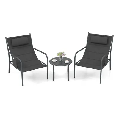 3 Piece Outdoor Bistro Set Patio Metal Chair & Coffee Table Set