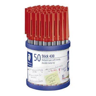 (Red) Staedtler Stick Pen Medium Ballpoint 50/cup