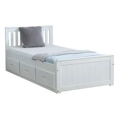 (Single) Mission Pine Wood Storage Bed In White