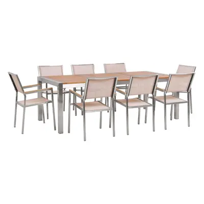 Dining Set for GROSSETO Eucalyptus Wood 220x100x74 cm Beige