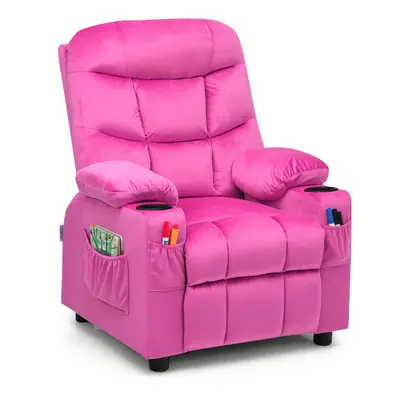 Kids Recliner Chair Velvet Adjustable Sofa Chair Gaming Lounge Chair-Pink