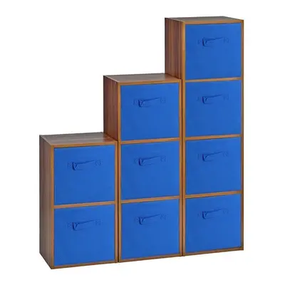 (Teak, Dark Blue) Cubed Wooden Storage Units Shelves + Drawers