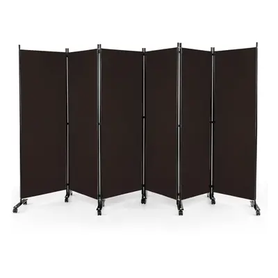 6-Panel Folding Room Divider 172cm Rolling Privacy Screen-Coffee