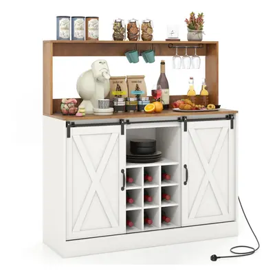 Farmhouse Coffee Bar Cabinet 120cm Wine Cabinet w/Charging Station