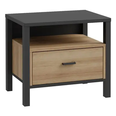 High Rock Bedside in Matt Black/Riviera Oak