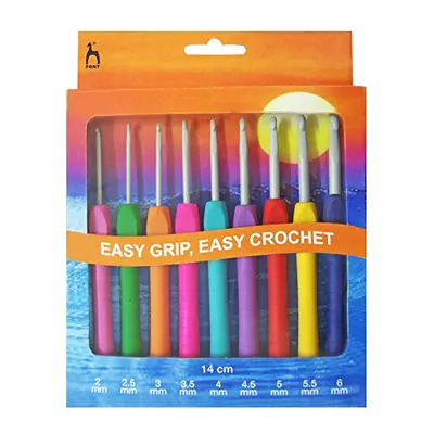 P56810 Crochet Hook Set: Easy Grip with Flat Finger: 14cm x Sizes 2-6mm, Steel, Multi, x x cm