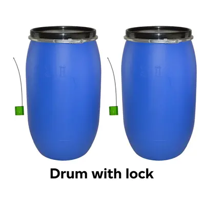 TWIN PACK Litre Plastic Open Top Storage Shipping Barrel Drum Keg with Lid & Lock