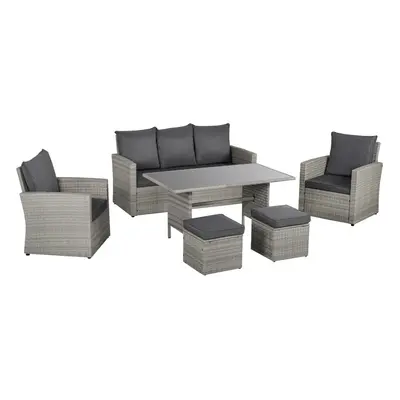 Outsunny PCS Outdoor Rattan Sofa Furniture Sets with Footstool Cushions Grey