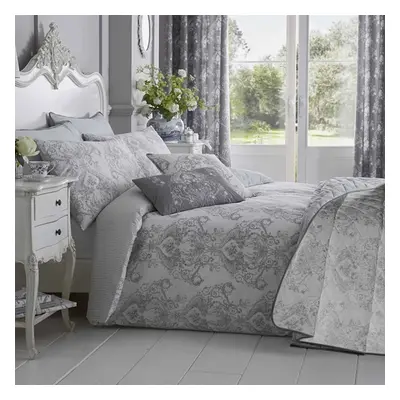 (Super-King, Grey) French Toile Patterned Duvet Cover with Pillowcase