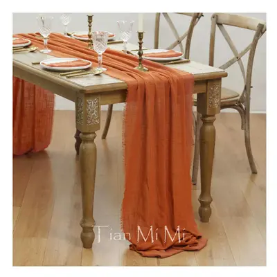 (62x1000cm, Orangered) Table Runner Rustic Cotton Gauze Cloth Dining Burlap Retro Burr Texture V